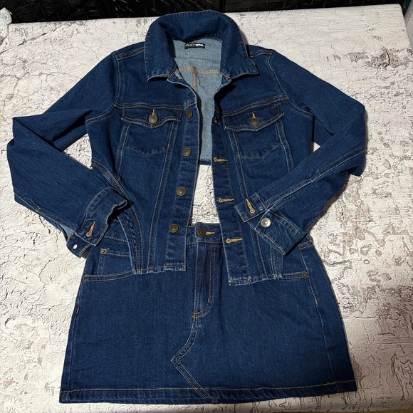Fashion Nova Dresses & Skirts - Fashion Nova Denim Mini Skirt and Shirt, Size Women’s Small